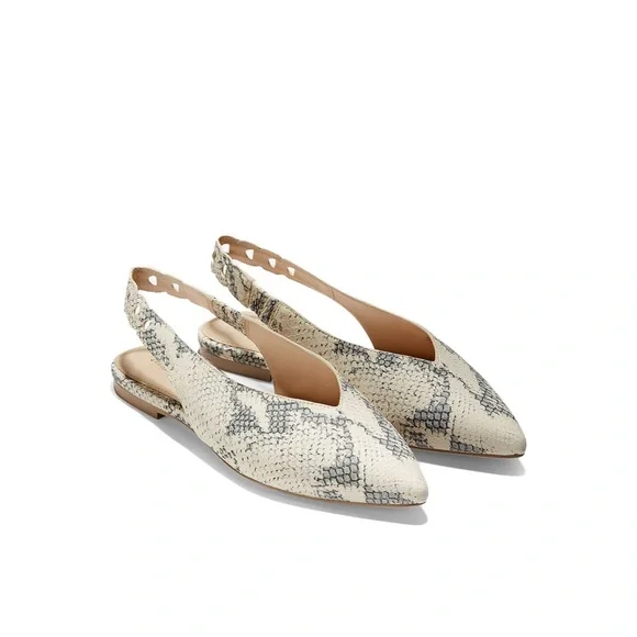 Cole Haan Women Ivory Beige Leather Merrit Skimmer Slingback Flats Sandals GUC - Picture 1 of 9